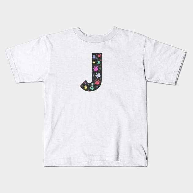 J letter with colorful paw print Kids T-Shirt by GULSENGUNEL